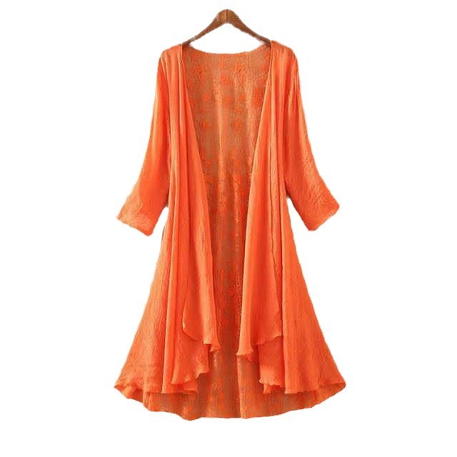 Women's Chiffon Shirt Hollow Out Loose Sun Protection Air Conditioning Shirt Thin Coat Cardigan Mid-length