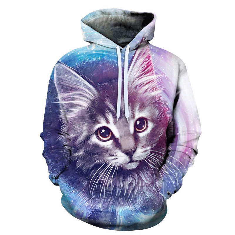 Men's 3D Printed Colorful Cat Hooded Sweater