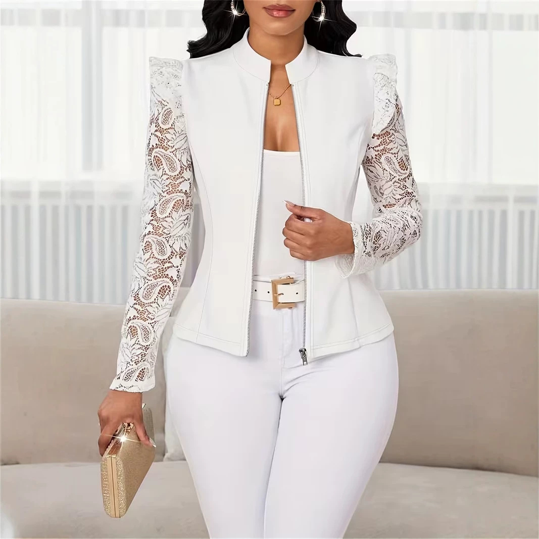 Womens Casual Cardigan-Style Blazer With A Crew Neck