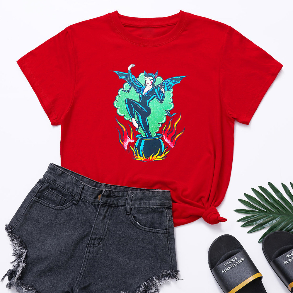 Fashion Personality Color Pattern Printing Short Sleeve Foreign Trade T shirt Men And Women Red - Shop at LoveMi