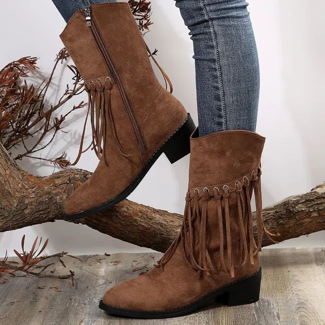 Pure Color All matching French Women's Retro Boots Brown - Shop at LoveMi