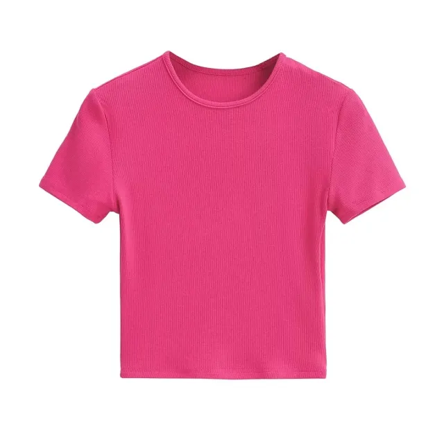 New Basic Style Slim fit Solid Color Round Neck Bottoming Shirt Workout Top Rose Red - Shop at LoveMi