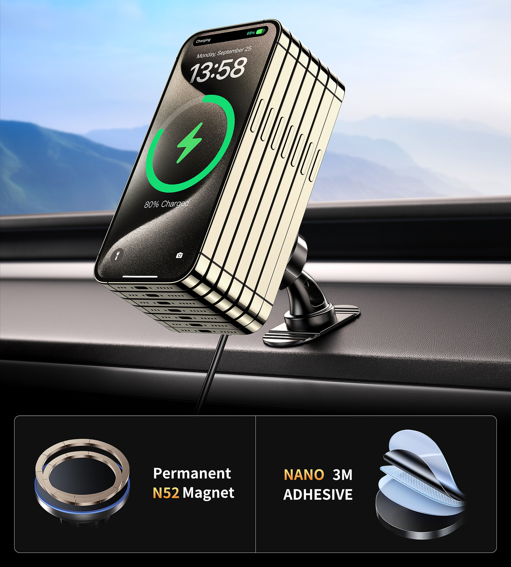 15W Magnetic Mobile Phone Wireless Fast Charge Car Navigation Holder - Image 12