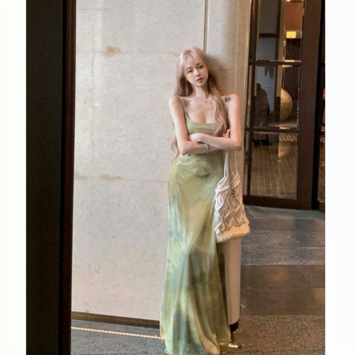 Retro Cool And Minimalist Light Green Strap Dress With A Pure And Alluring Vibe Green - Shop at LoveMi