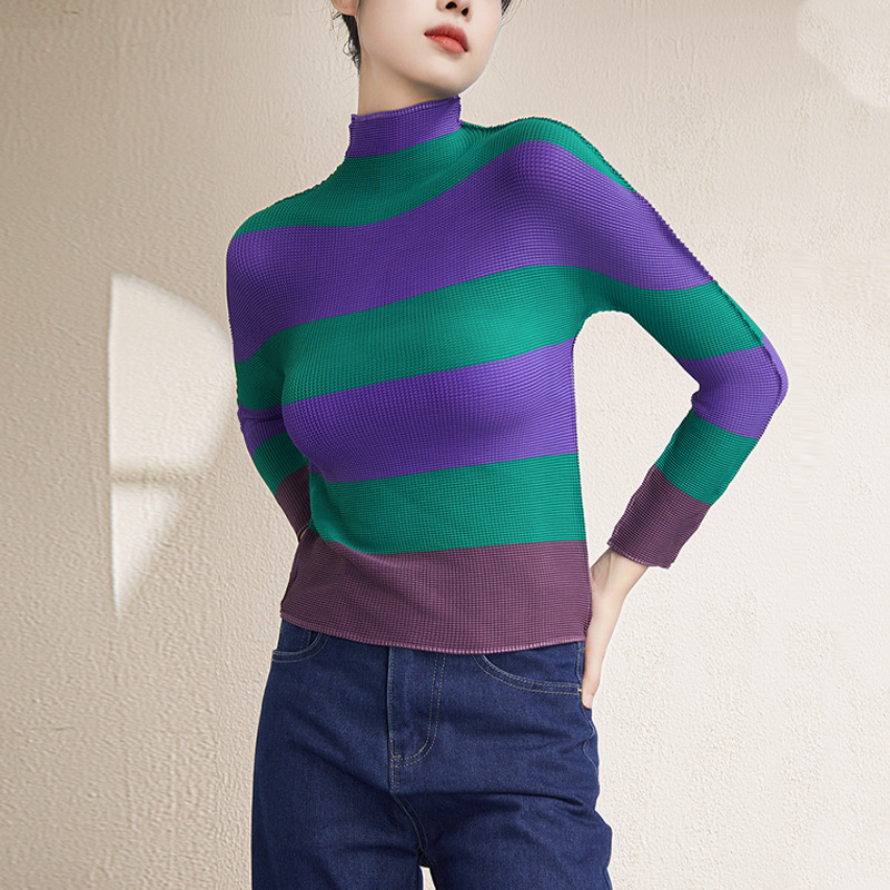 Long Sleeve Printed Striped Slim Top