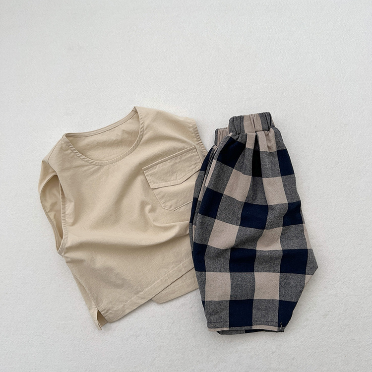 بنطال كابري كاجوال بألوان مربعات زرقاء عتيقة للأطفال