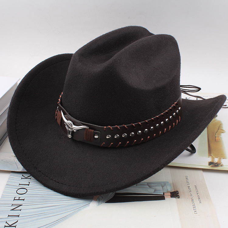White Wool Felt Western Cowboy Hat Unisex Wide Brim Fedora With Flat Top For Outdoor Travel