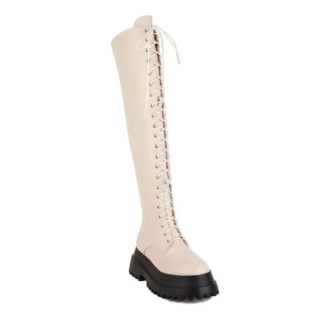 Punk Autumn And Winter Lace up Martin Boots Platform Beige - Shop at LoveMi