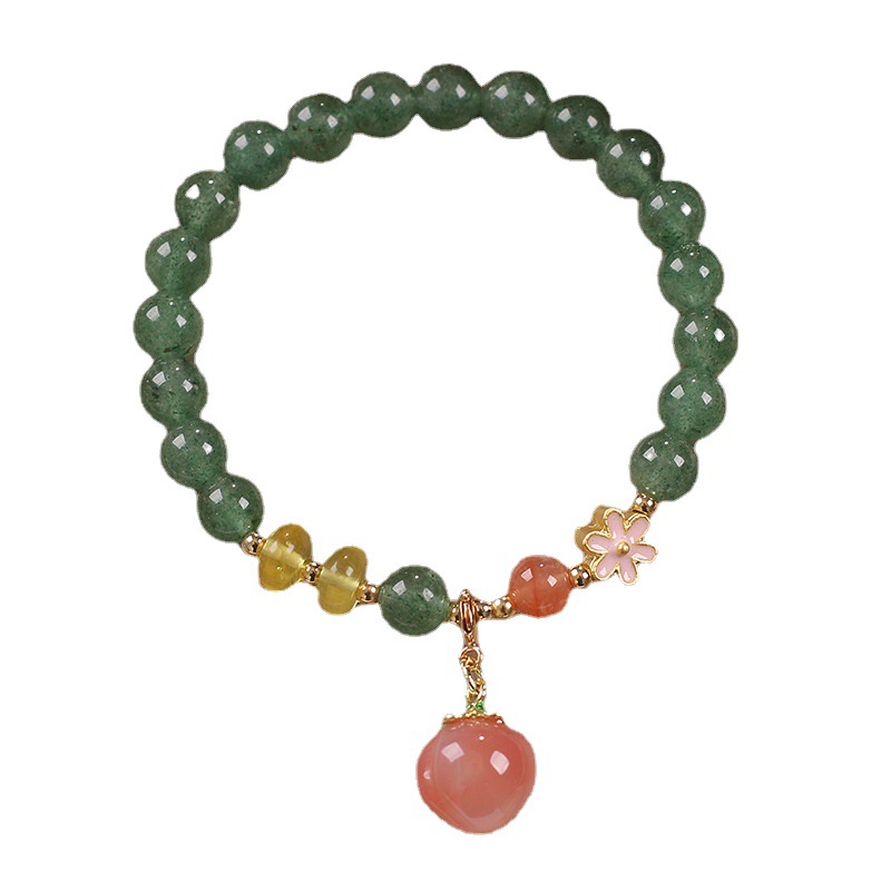 Natural Strawberry Quartz Yanyuan Agate Peach Pendant Bracelet