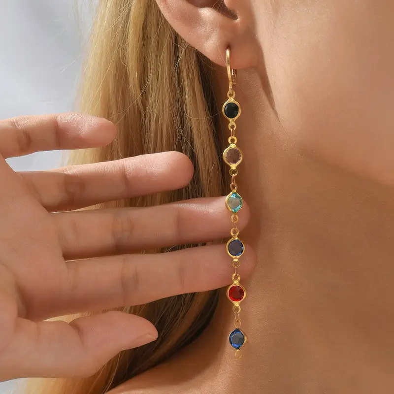 Geometric Round Colorful Crystals Beaded Earrings