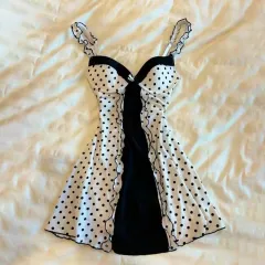 New Sexy Design V-collar Polka Dot Sleeveless Dress - White - View 1