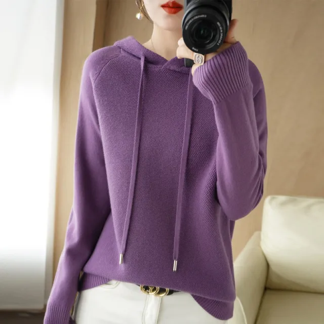 Ladies Hooded Bottoming Shirt Casual Sweatshirt Deep Purple - Shop at LoveMi