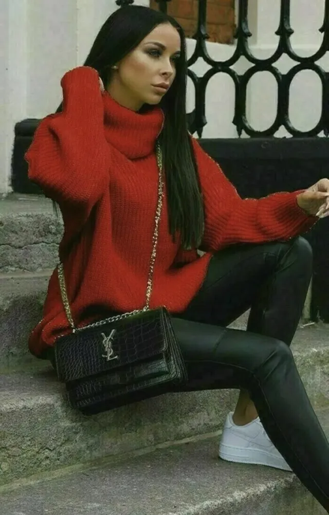 Turtleneck Long Sleeve Sweater Coat Mid length Sweater Wine Red - Shop at LoveMi