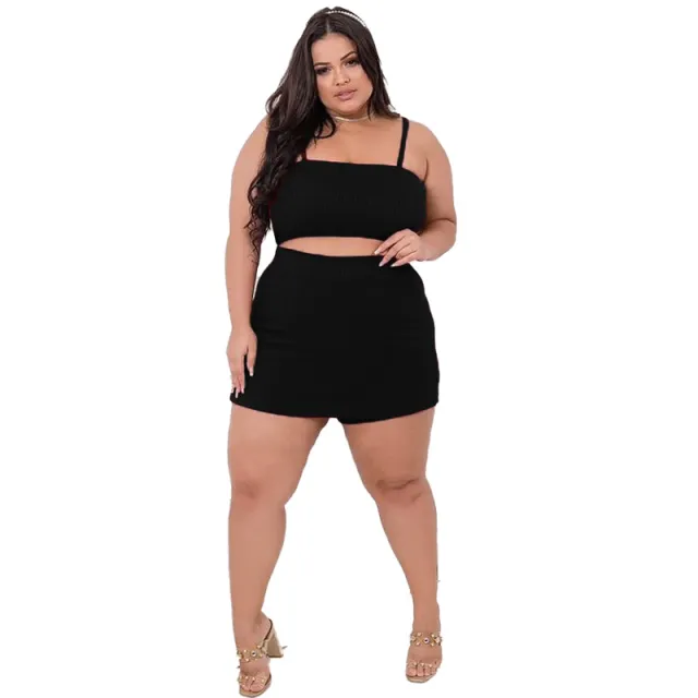 Hips hugging Suspender Two piece Solid color Culotte Set Fashionable And Elegant Black - Shop at LoveMi