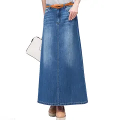 Women's Plus Size Slimming Mid-length A- Line Denim Skirt - Denim Blue - View 1