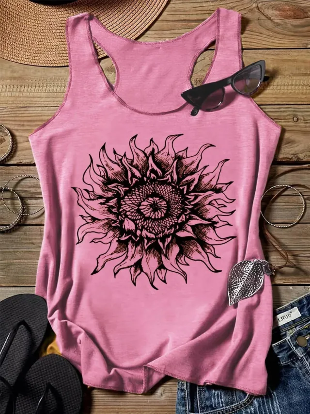 202 Casual Round Neck Narrow Edge Top Loose Sports Pattern Digital Printing Vest Women's Clothing G45Z876 - Shop at LoveMi
