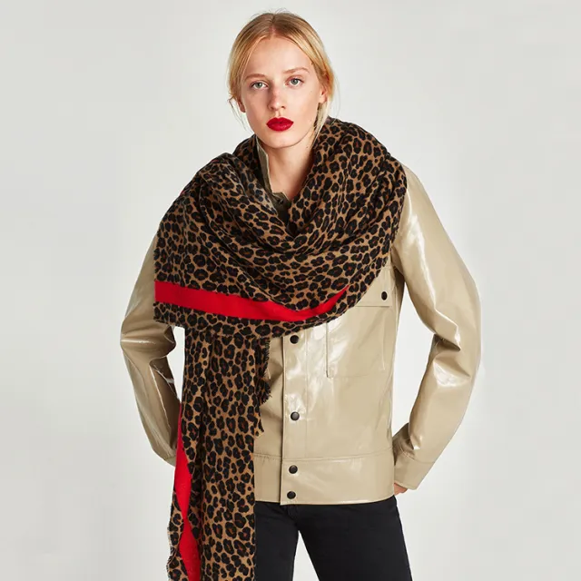 New Festive Red Classic Leopard Pattern Cashmere like Thickened Warm Talma Leopard Print - Shop at LoveMi