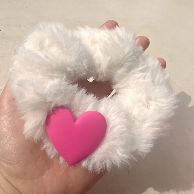 Plush Hair Ring Sweet Loving Heart Furry Hair Rope Love - Shop at LoveMi