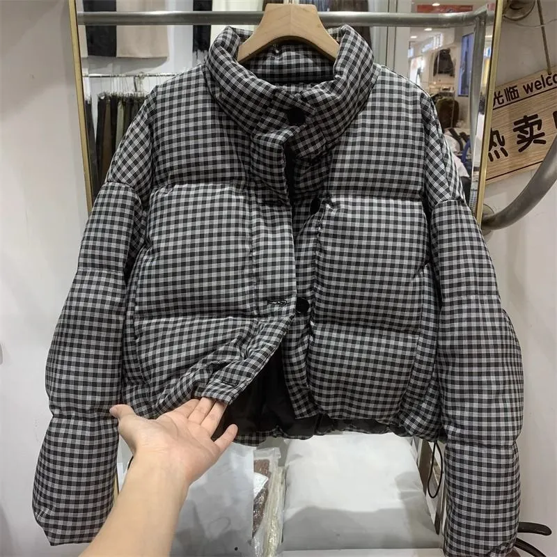 Thickened Puffer Jacket High Waist Cropped Cotton Jacket - Black