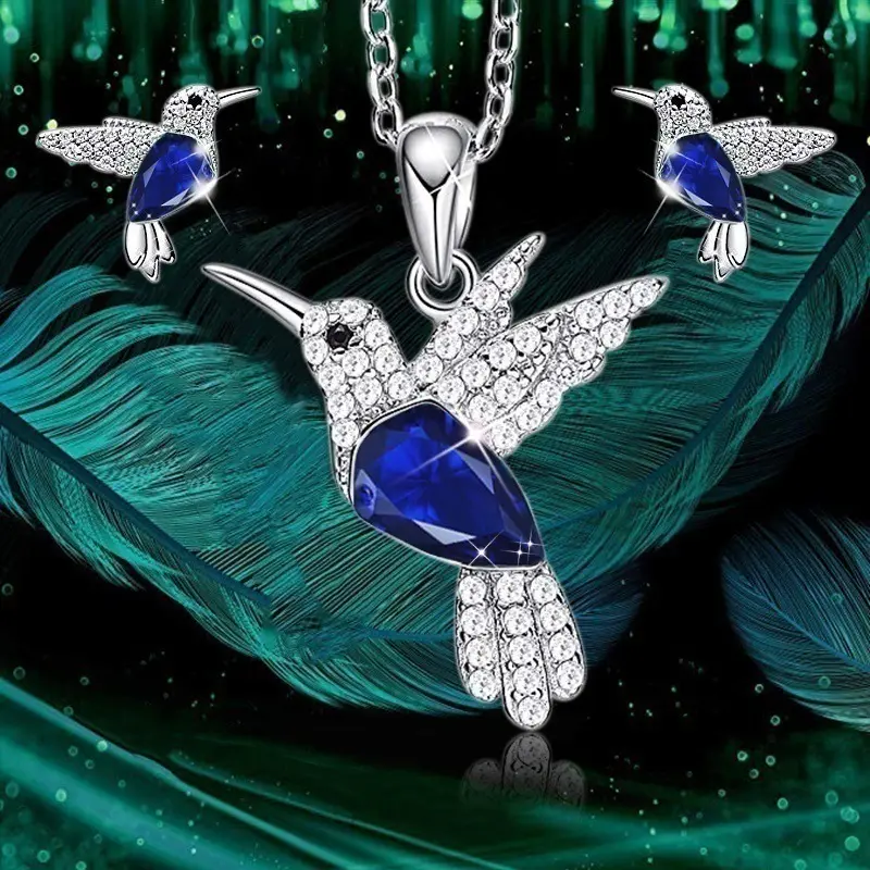 Hummingbird Jewelry Set Silver Plated Chain Necklace