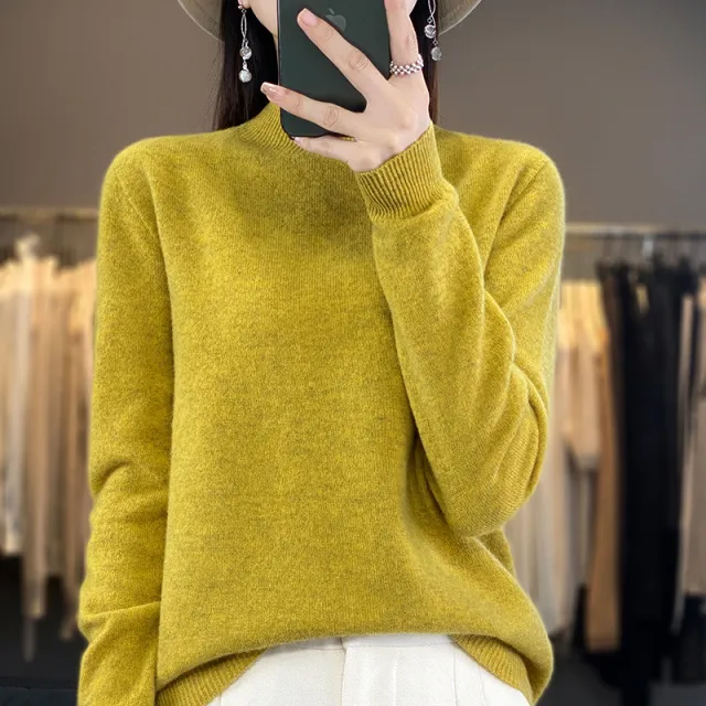 Turtleneck Pullover Women's Solid Color Loose Bottoming Sweater Mustard Yellow - Shop at LoveMi