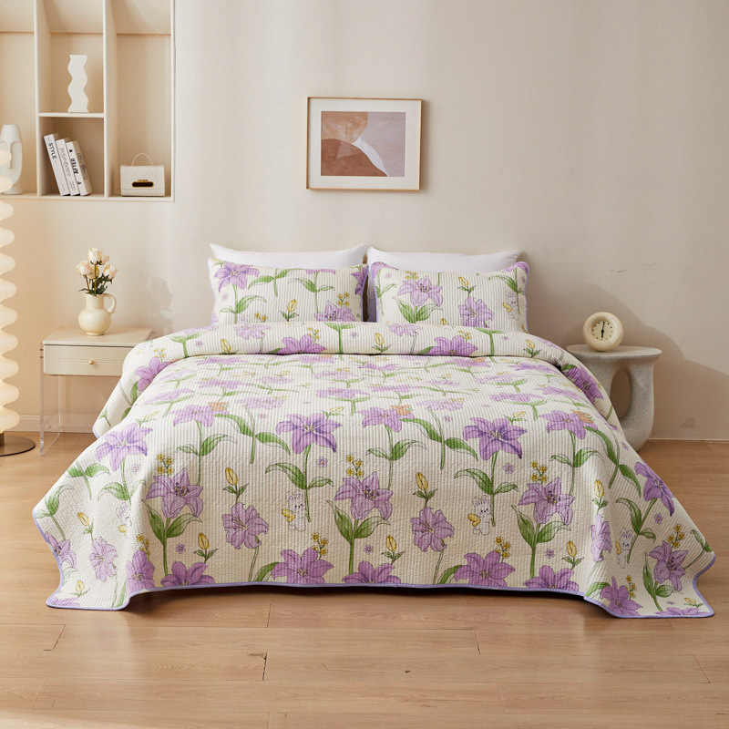 Printed Pure Cotton Embroidery Three-piece Bed Cover Set — image 1