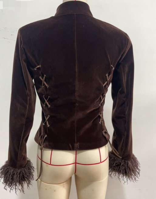 Women's dark brown slant-button jacket product image 5