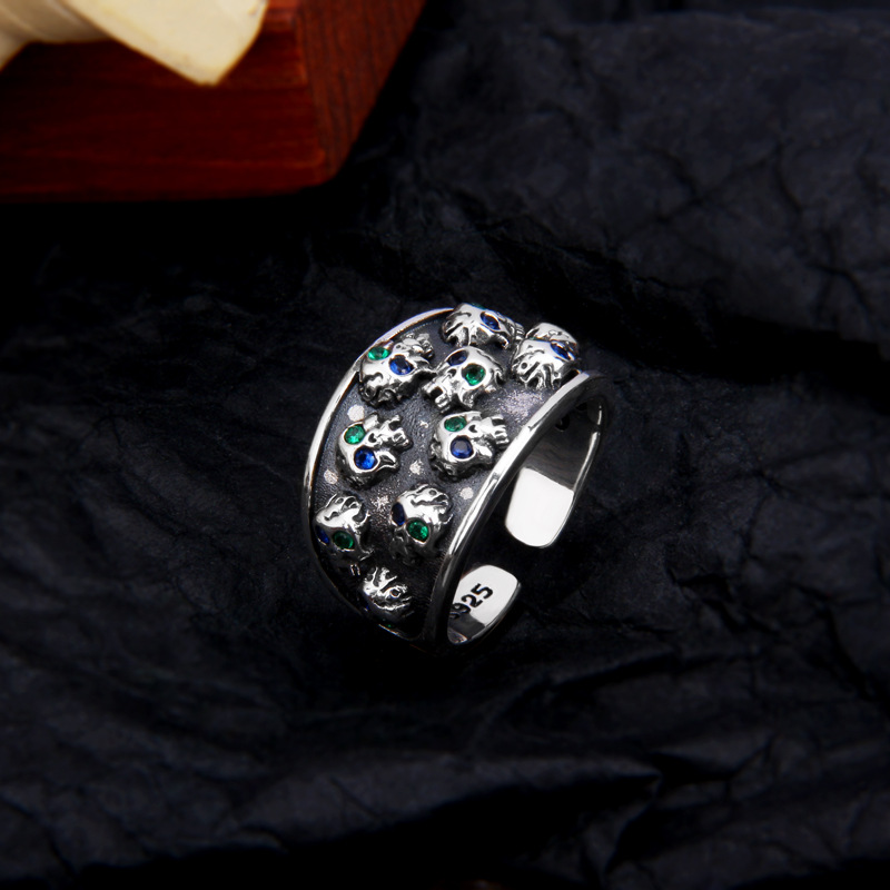 S925 Sterling Silver Retro Distressed Three-dimensional Skull Ring