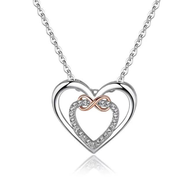 Heart shaped Two color Infinite 8 shaped Rhinestone Spring Necklace Love Necklace - Shop at LoveMi