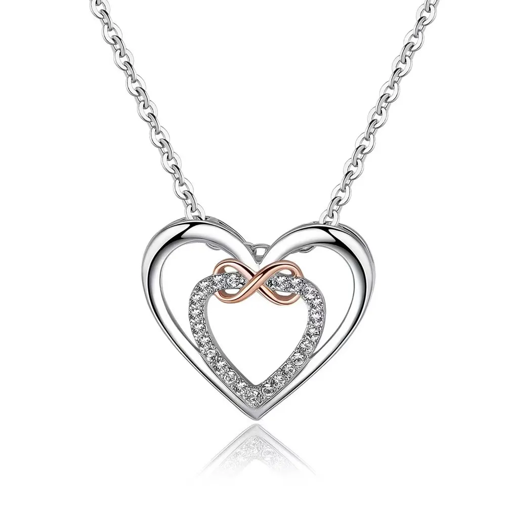 Heart-shaped Two-color Infinite 8-shaped Rhinestone Spring Necklace - Love Necklace