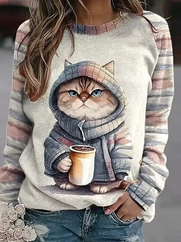 Casual Top Printed 3D Dense Round Neck Sweater Women's Printed Wear - Jq3616Yh02-L