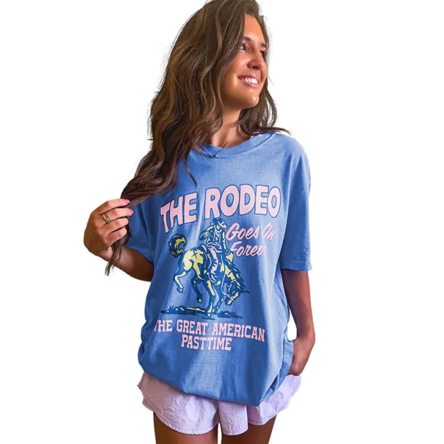Women's Fashion Cartoon Printed Round Neck T shirt Blue - Shop at LoveMi