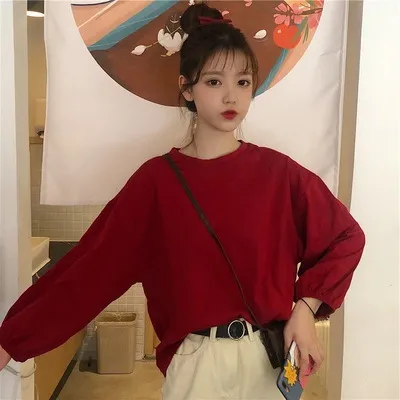 Students Slimming Sweater Lantern Sleeve Wine Red - Shop at LoveMi