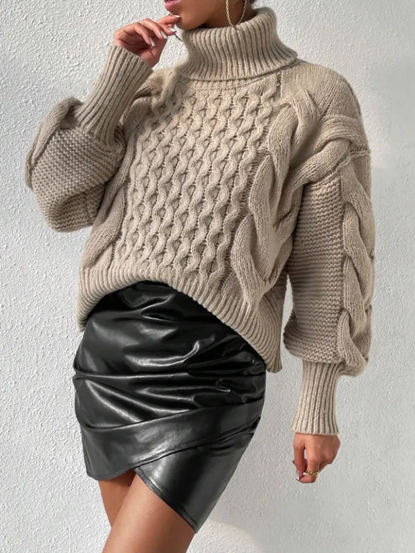 Twist Thread Solid Color Loose Sweater Camel - Shop at LoveMi