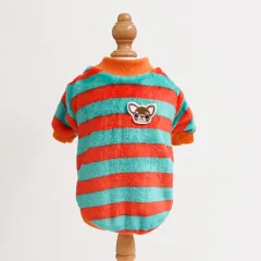 Pet Clothing Warm Embroidered Dog Cat Clothes - Green Orange Stripes - View 1