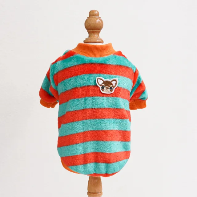 Pet Clothing Warm Embroidered Dog Cat Clothes Green Orange Stripes - Shop at LoveMi