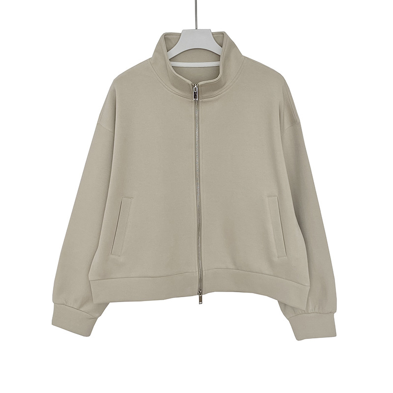 New Loose Casual High Density Space Cotton Double Zipper Stand Collar Jacket
