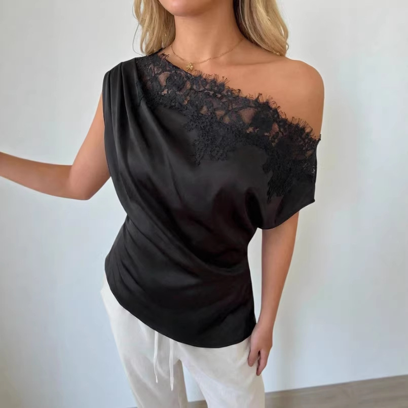 Irregular Hem Short-Sleeve Defined-Waist Elegant Top For Women