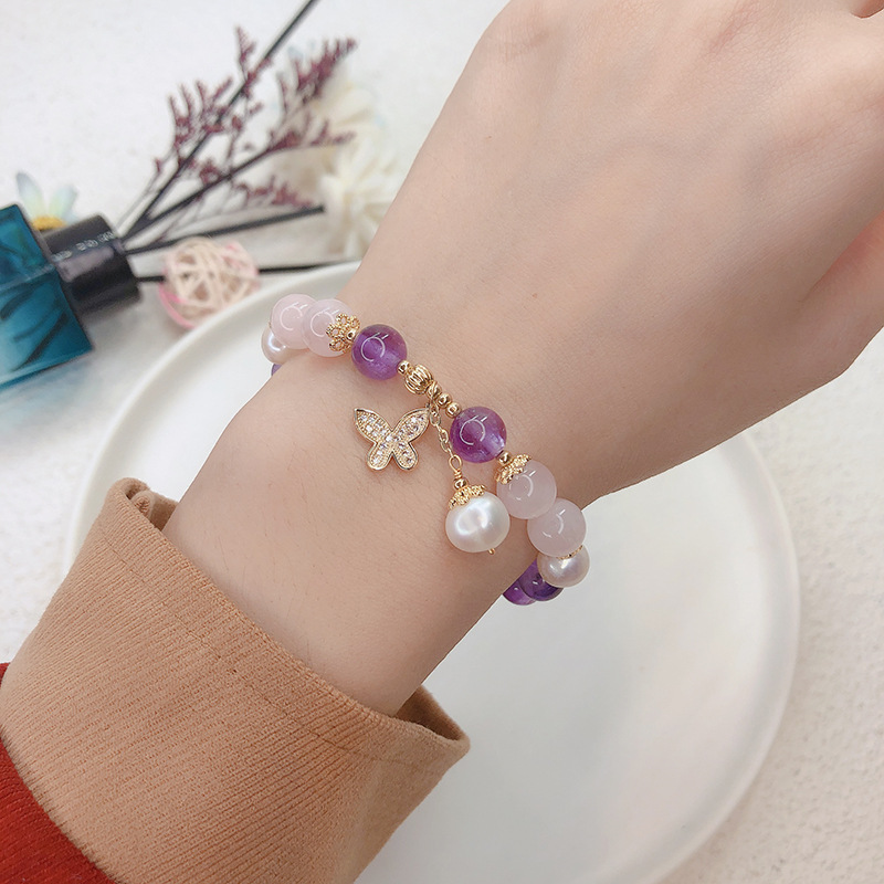 Micro-inlaid Exquisite Amethyst Pearl Crystal Bracelet