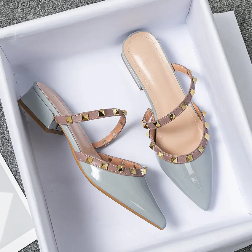 Mid-heel Pointed-toe Studded Sandals