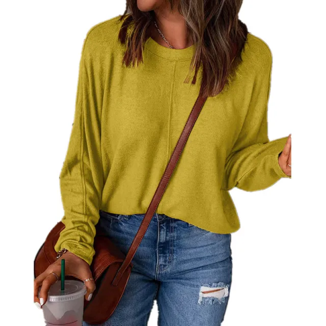 Autumn And Winter New Solid Color Stitching Long sleeved Top For Women Yellow - Shop at LoveMi
