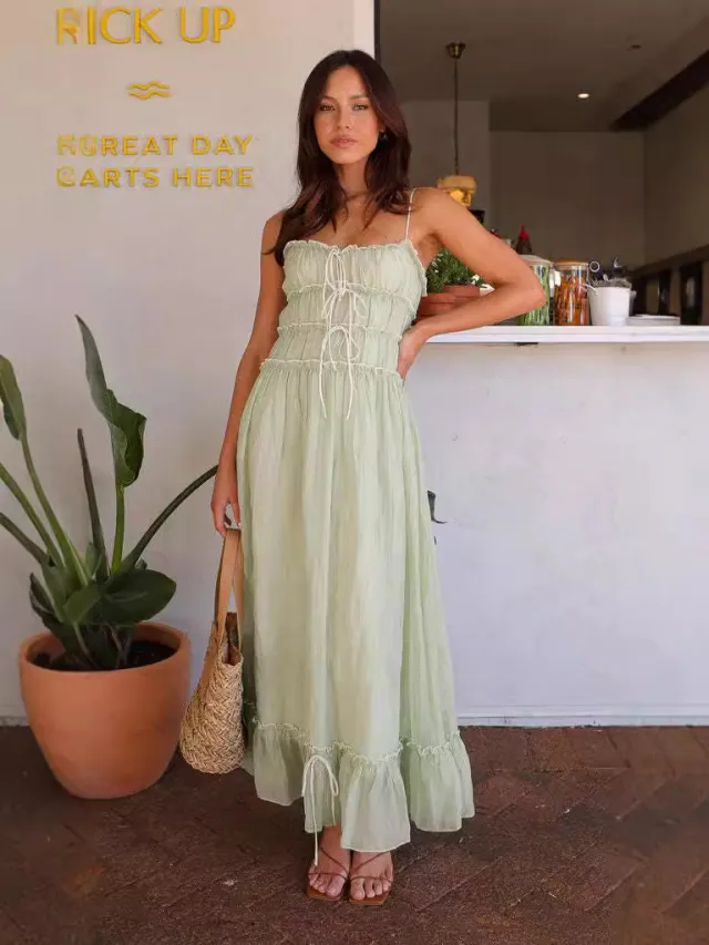 Sweet Ruffled strap Dress For A Chic Elegant Look Green - Shop at LoveMi