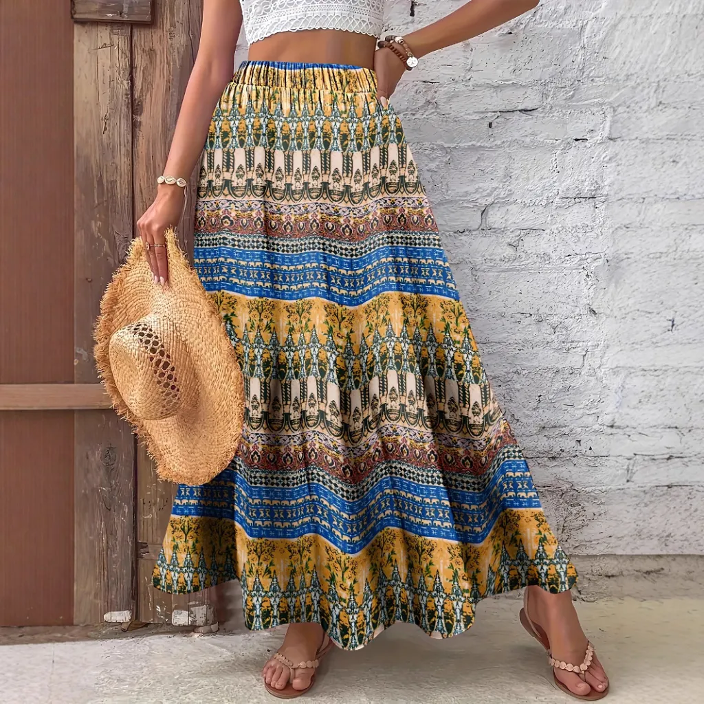 Women's New Casual Fashion Floral Print Midi Skirt - Style 3