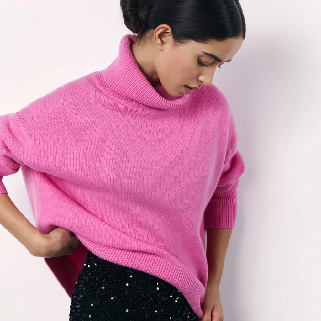 Winter Turtleneck Sweater Fashion Personality Long Sleeve Knitted Top Women's Clothing - Pink