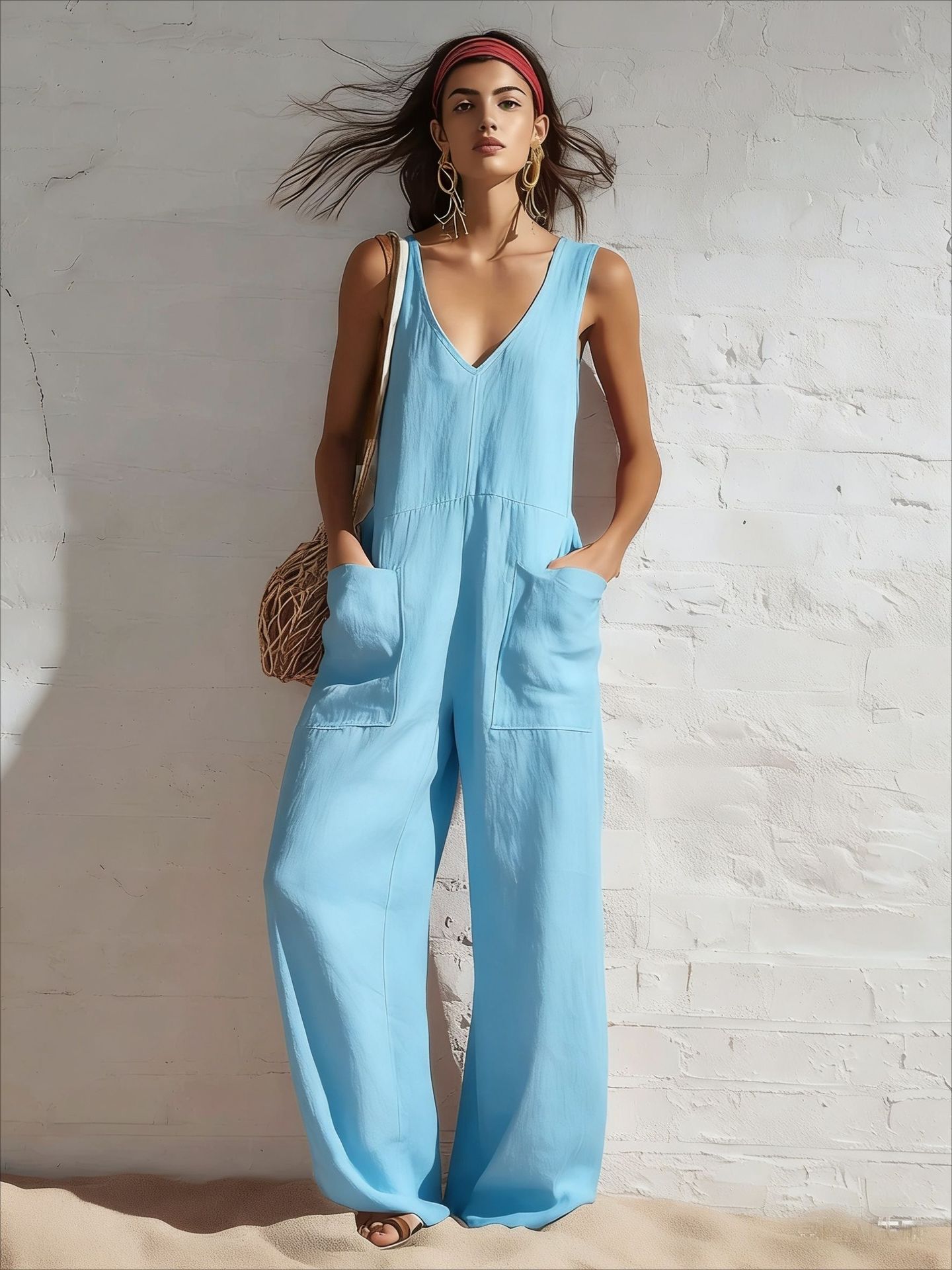 Women's sleeveless V-neck jumpsuit – all five colorways overview