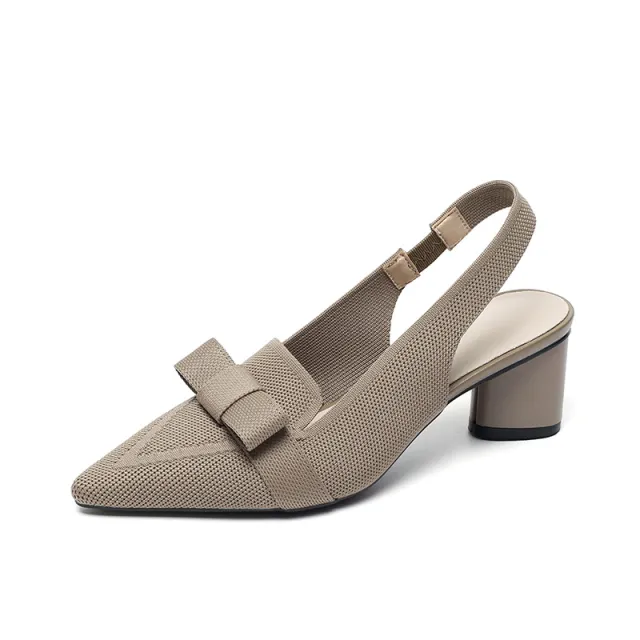 Closed Toe Bow Solid Color Summer High Heel Sandals Women Back Strap Apricot - Shop at LoveMi