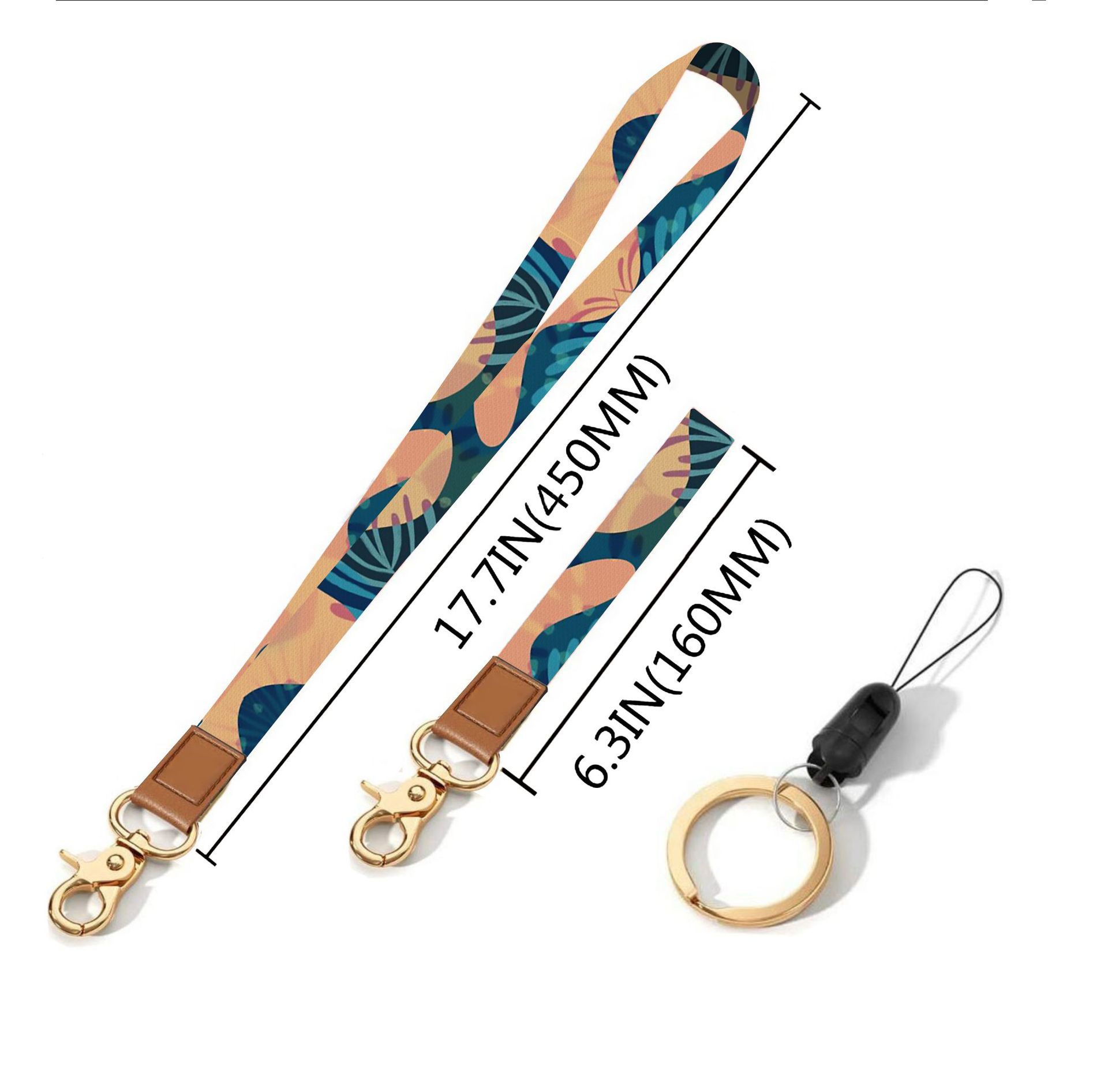 Leather-Polyester Wrist-Neck Dual-Use Keychain Lanyard