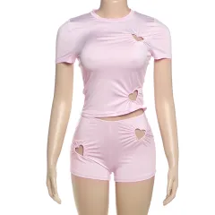 Women's Personality Fashion Solid Colour Simple Set - Pink Shorts Suit - View 1