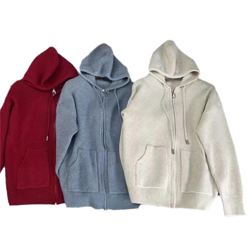 Women's Zipper Hooded Thick Knitted Cardigan