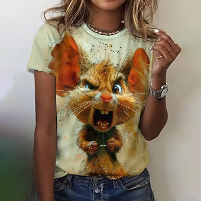 Fun Animal Pattern Women's T shirt Casual Short Sleeve 3E5Zi36 L - Shop at LoveMi